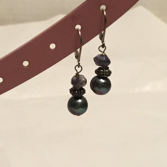 Vintage & gorgeous sterling silver Tahitian pearl clip on earrings - Picture 4 of 15